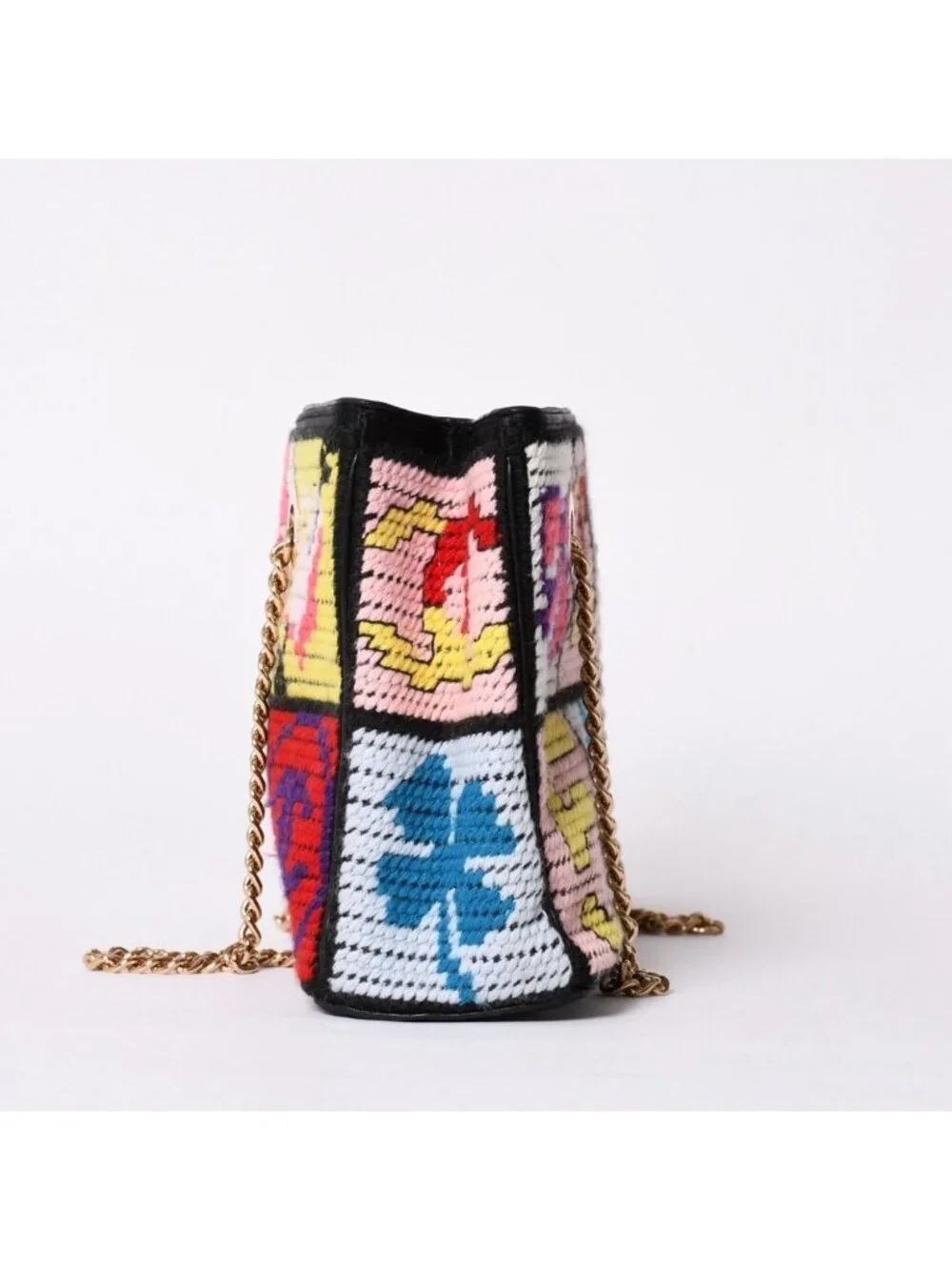 Chanel Icon Chain Bag CC Logo Wool Leather Multicolor Gold
